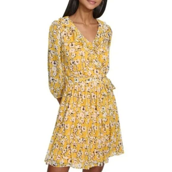 Karl Lagerfeld Paris Chiffon Floral Print V-Neck Ruffle Mini Dress – NWT Size 6 - Picture 5 of 15